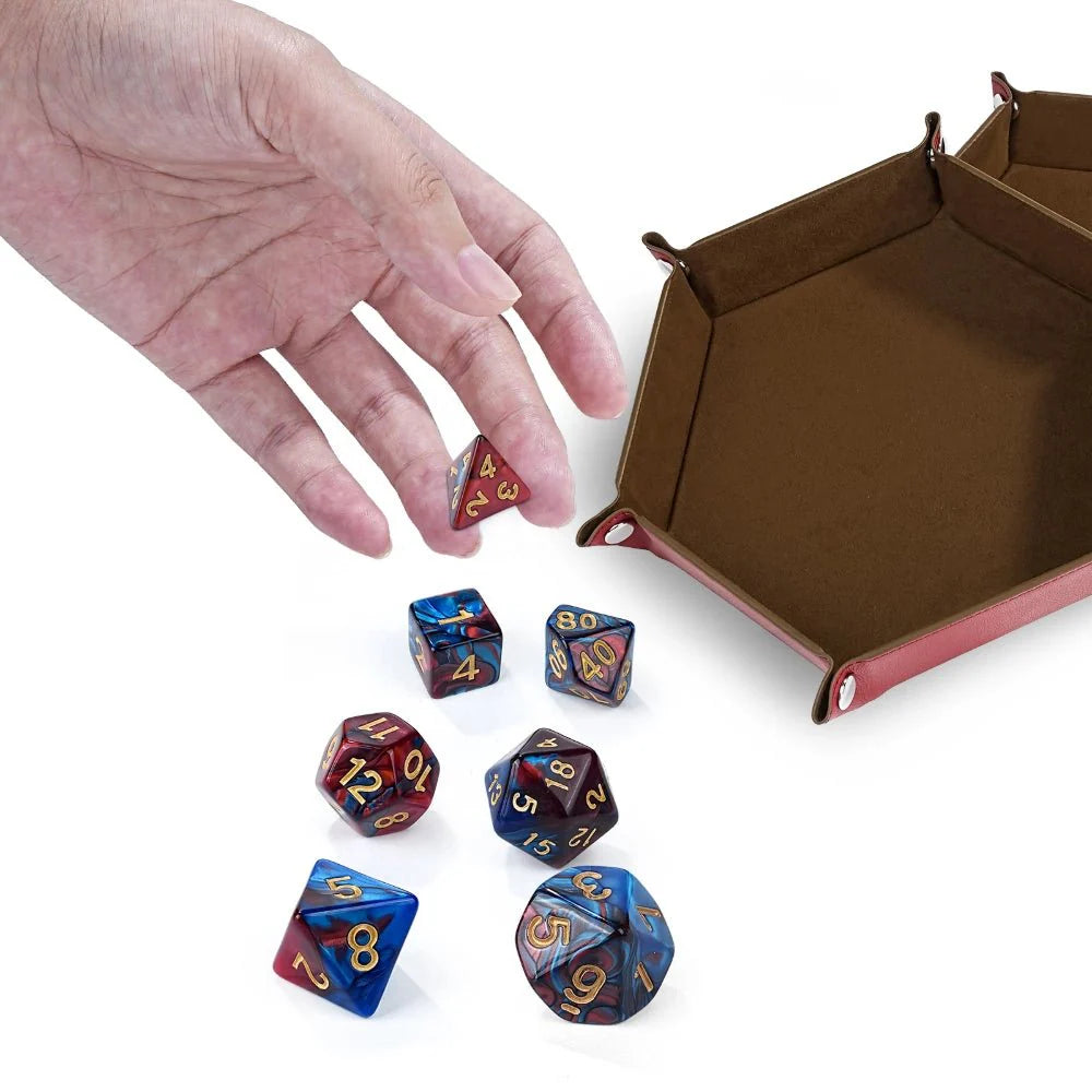 Acrylic two-color mix and match dnd dice set + dice tray