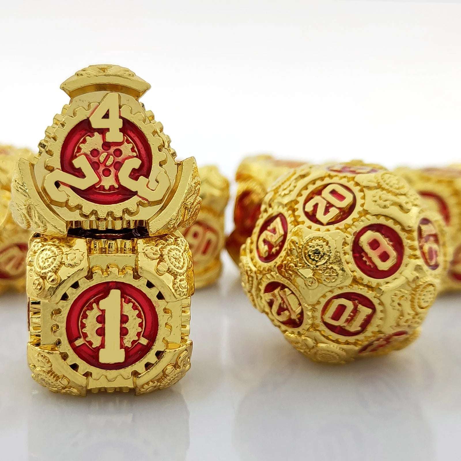 Age of Steam - Precision Gear Metal Dungeons & Dragons Dice Set Imitation Gold Red