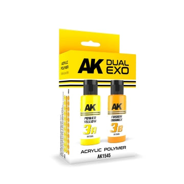 AK Interactive 1545 Dual Exo: Power Yellow & Fusion Orange Acrylic Paint Set 60ml Bottles