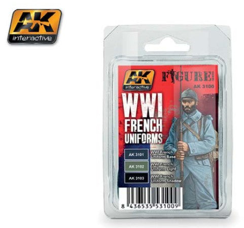 AK Interactive 3100 Figure Series: WWI French Uniforms Acrylic Paint Set (3 Colors) 17ml Bottles