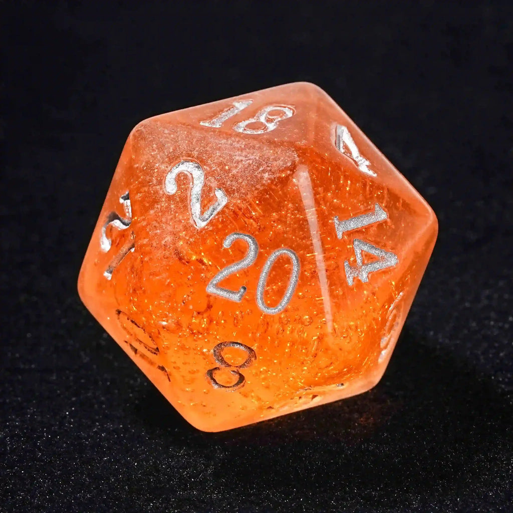 Amber Ale Beer Liquid Core Resin DND Dice Set + Silver Font