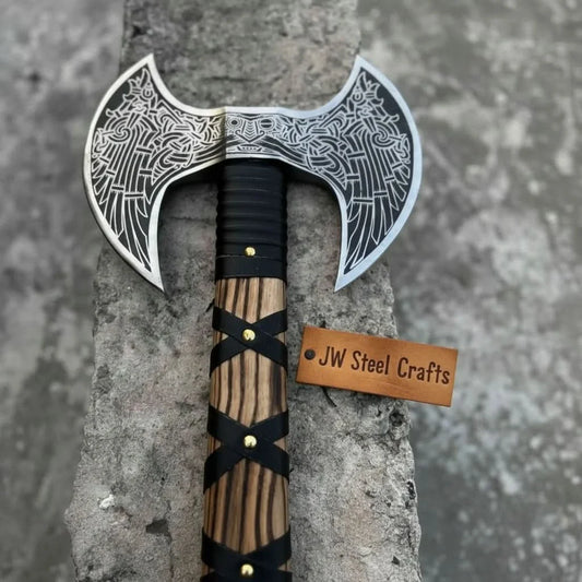 Hand-Engraved Double-Headed Nordic Inspired Decorative Axe