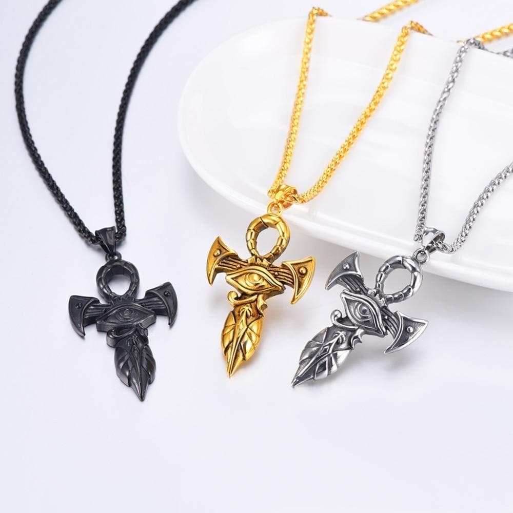 Ancient Egypt The Eye Of Horus Ankh Necklace - Gold