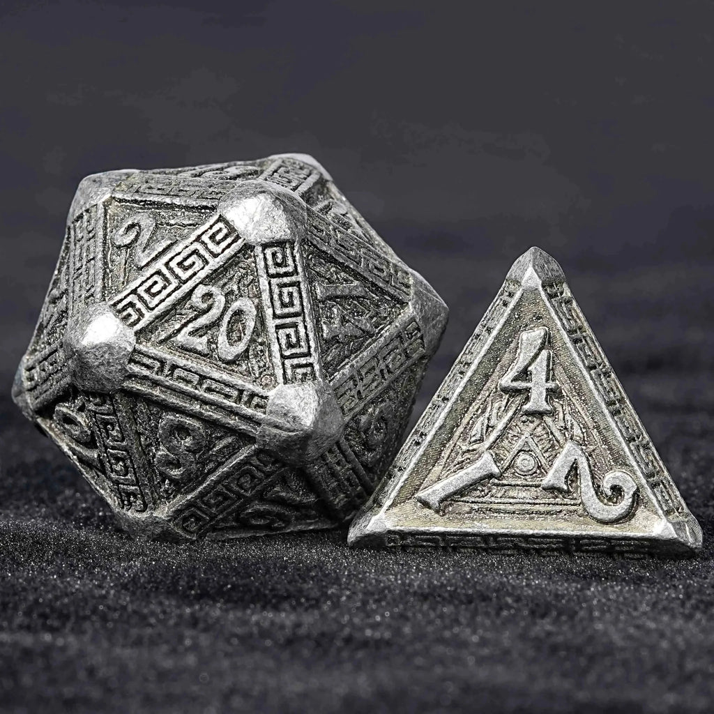 Ancient Greek Textured Metal DND Dice Set