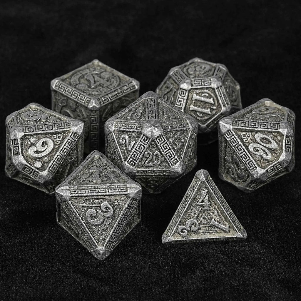 Ancient Greek Textured Metal DND Dice Set