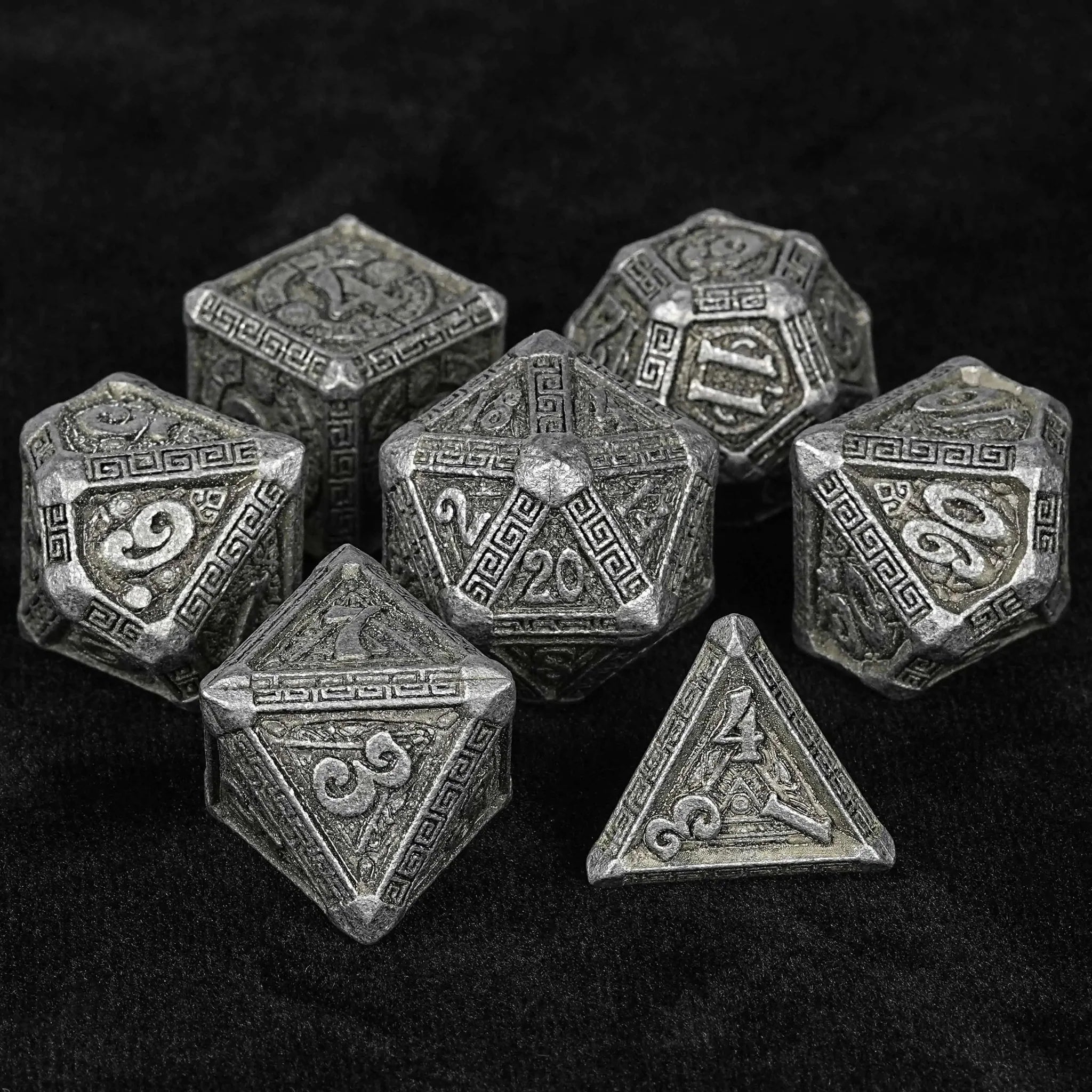 Ancient Greek Textured Metal DND Dice Set