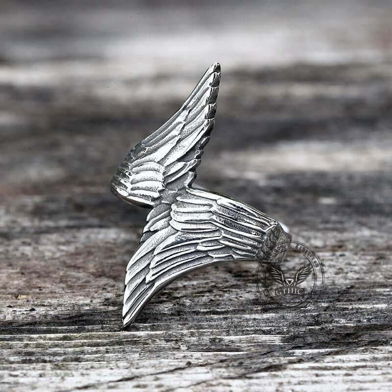 Angel Descends Wings Stainless Steel Ring - Stainless Steel / 7