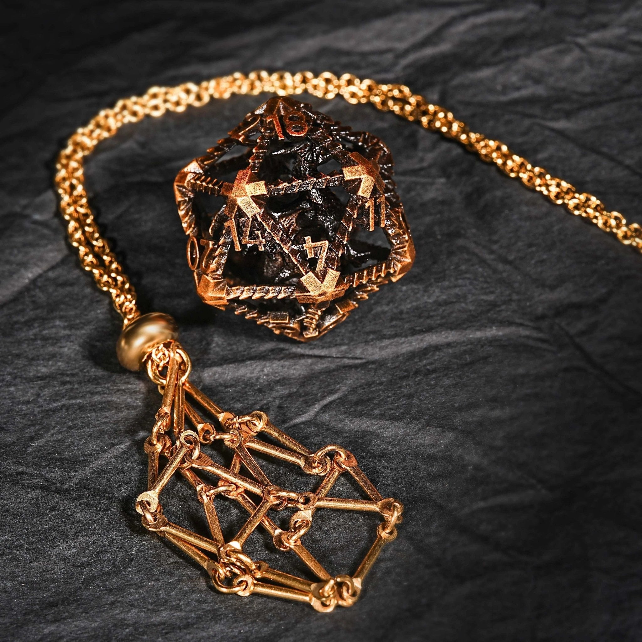 Antique Gold Metal Hollow 3D Dragon D&D Dice Set