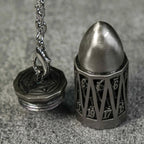 Antique Nickel Bullet Hollow Metal D20 Dice Cage Necklace + 7 Mini Metal Dice Set