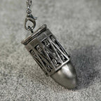 Antique Nickel Bullet Hollow Metal D20 Dice Cage Necklace + 7 Mini Metal Dice Set