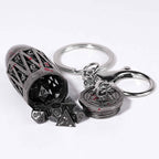 Antique Nickel Bullet Hollow Metal D20 Dice Cage Necklace + 7 Mini Metal Dice Set