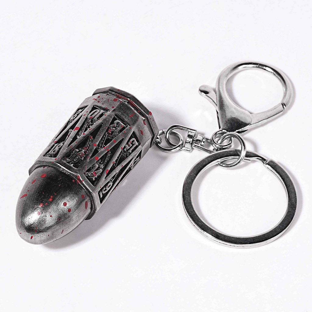 Antique Nickel Bullet Hollow Metal D20 Dice Cage Necklace + 7 Mini Metal Dice Set