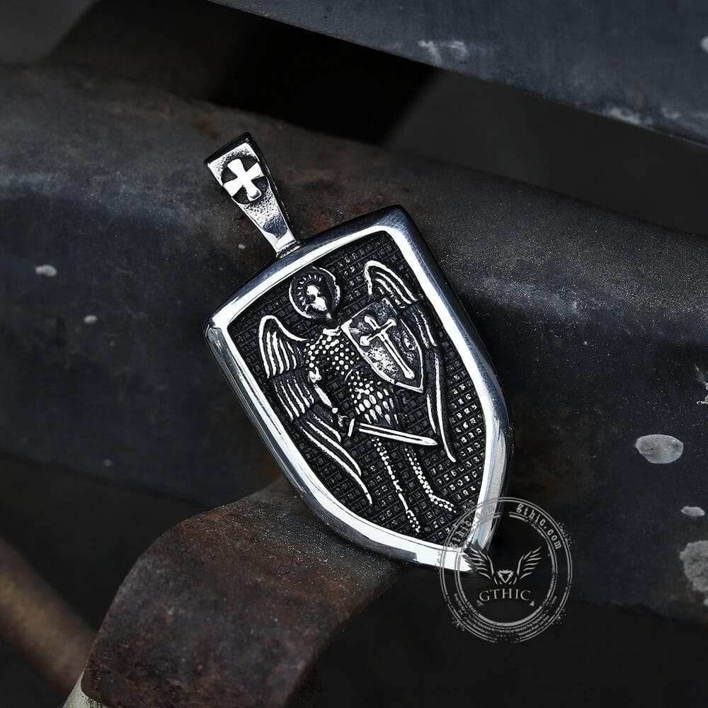 Archangel Saint Michael Shield Stainless Steel Pendant - Stainless Steel / Pendant Only
