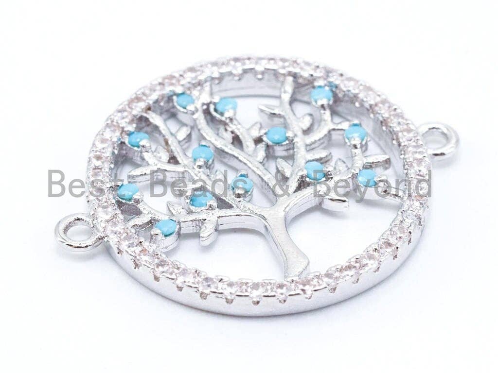 Turquoise CZ Micro Pave Round Tree Connector, Cubic Zirconia Tree Connector for Bracelet Necklace Earrings,  Sku#E204C