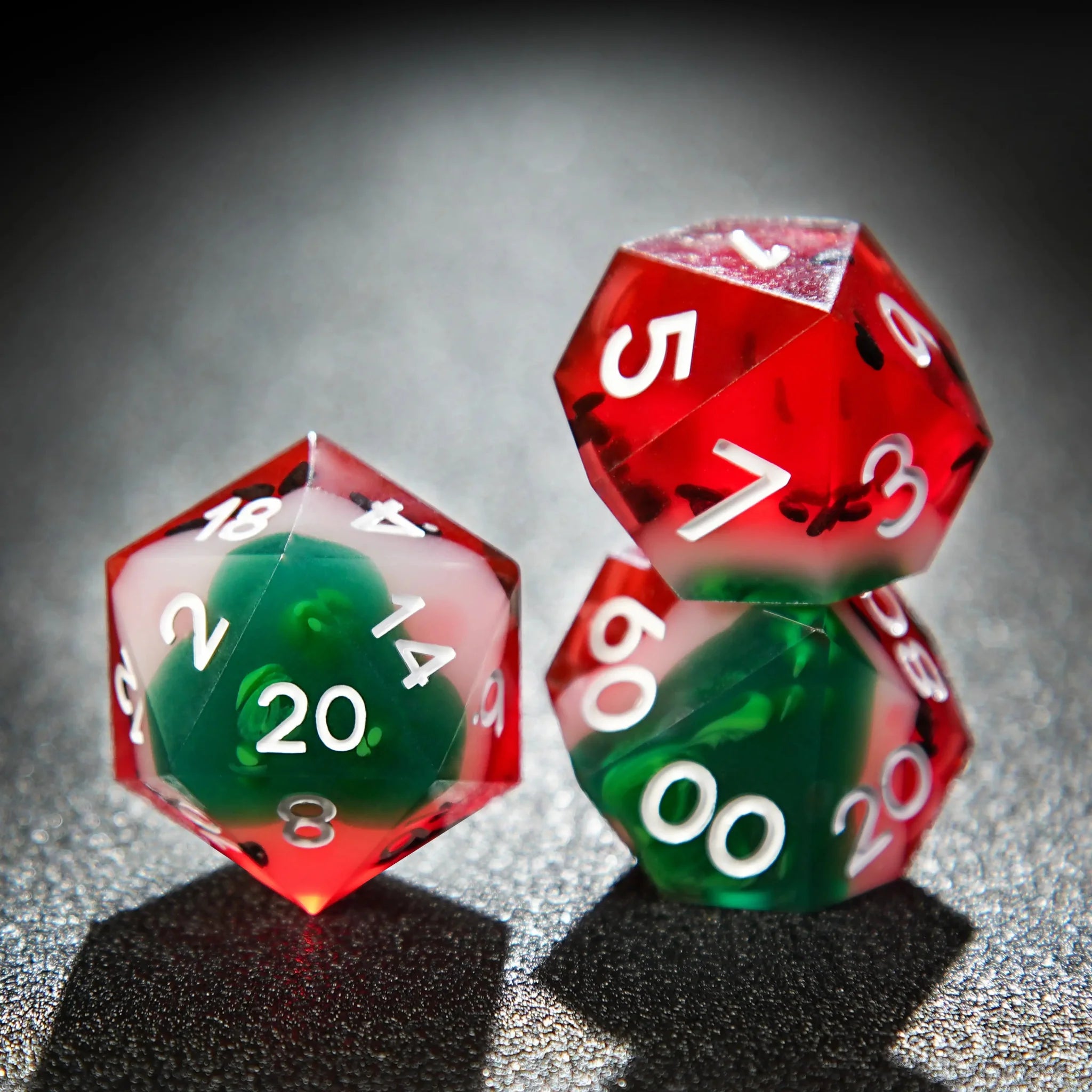 Beach Party - Watermelon Resin DND Dice Set + White Numbers