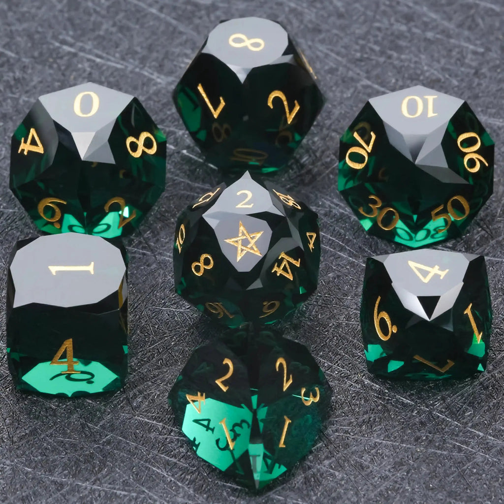 Bear Dice DND Multi-Sided Engraved Glass Gemstone Dice Set