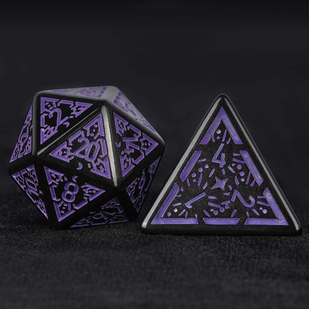 Black and purple rune acrylic DND dice set