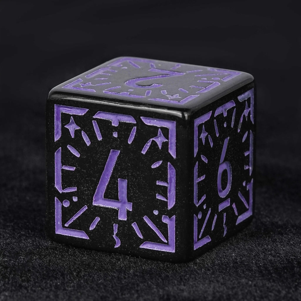 Black and purple rune acrylic DND dice set