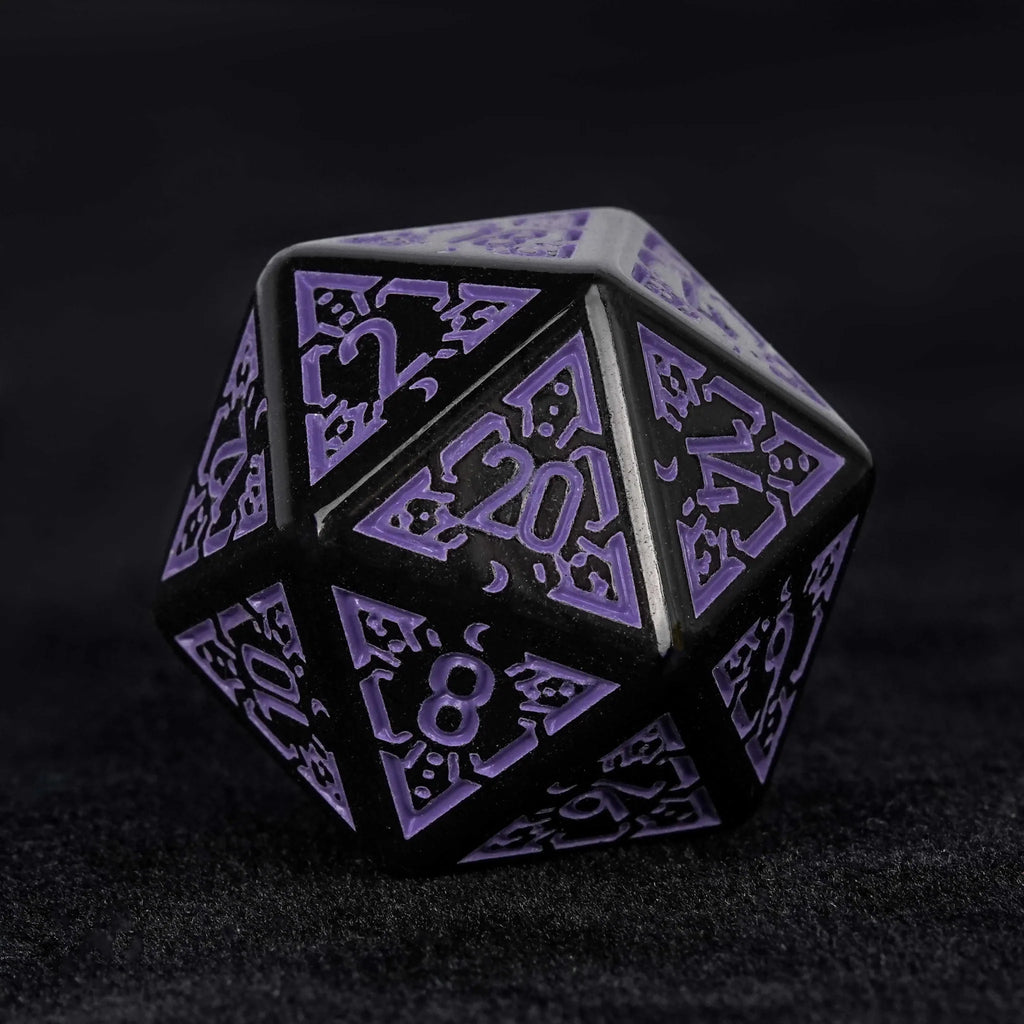Black and purple rune acrylic DND dice set