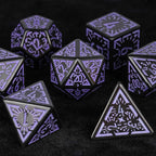 Black and purple rune acrylic DND dice set
