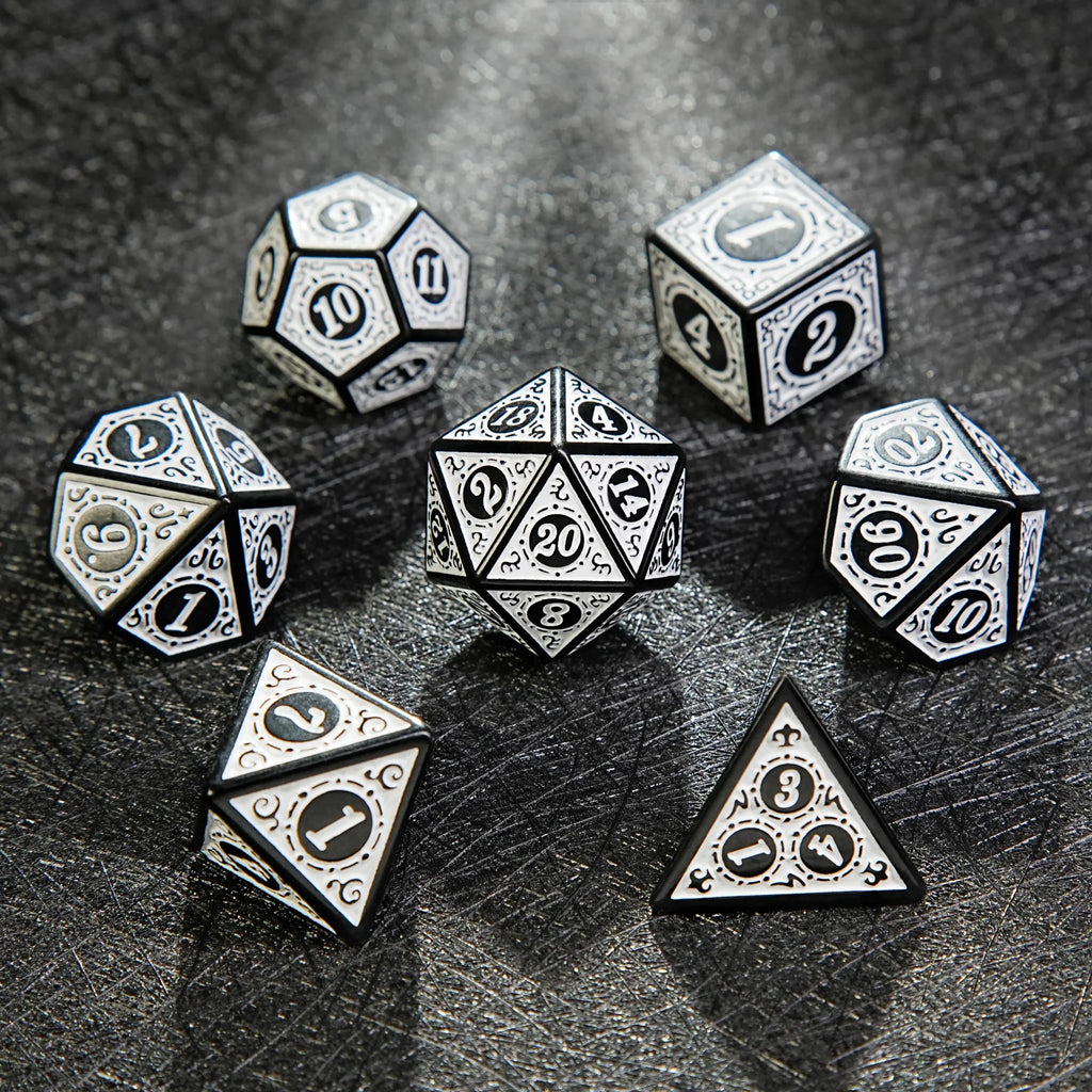 Black and White Elegant Acrylic DND Dice Set - Gothic Baroque