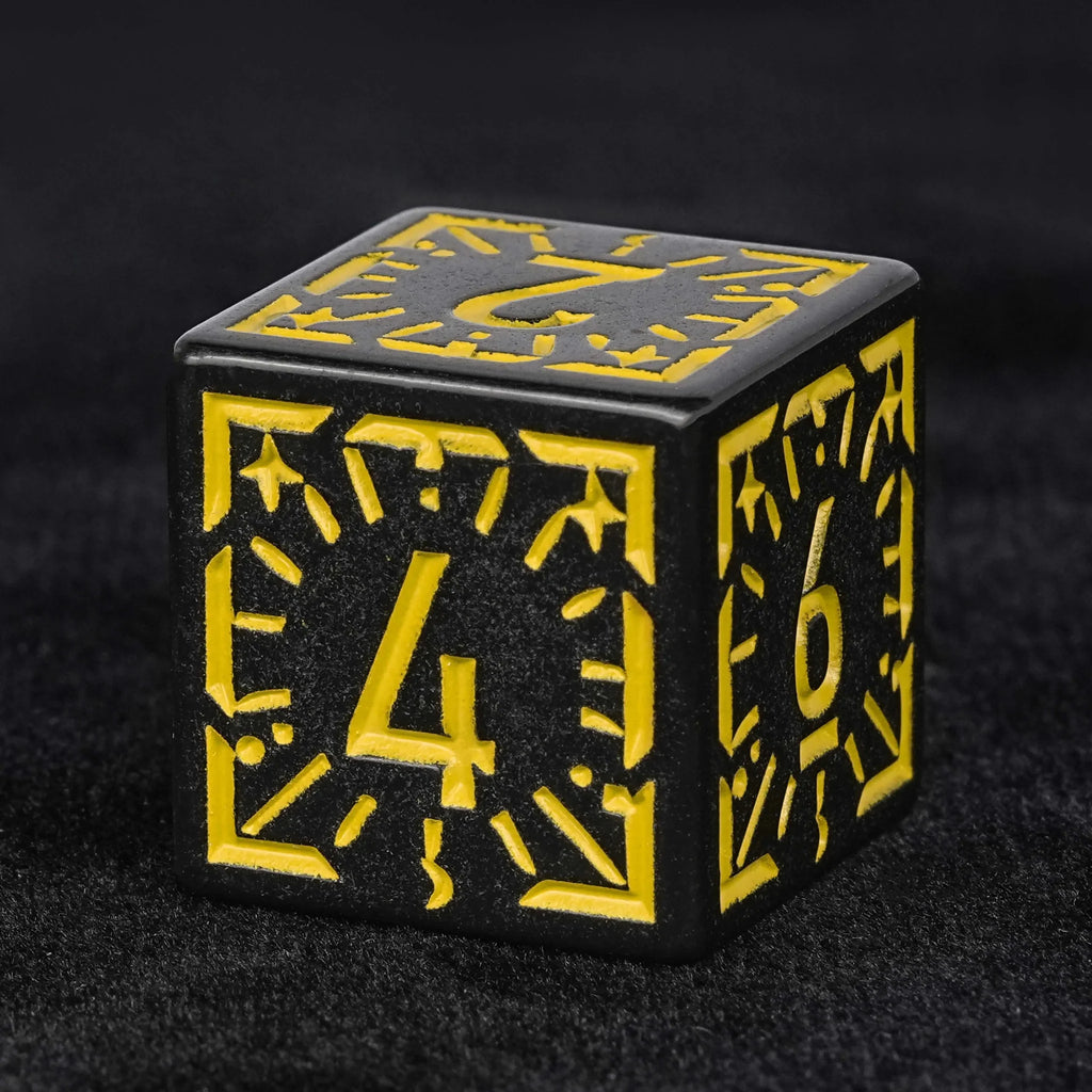 Black and Yellow Rune Acrylic DND Dice Set