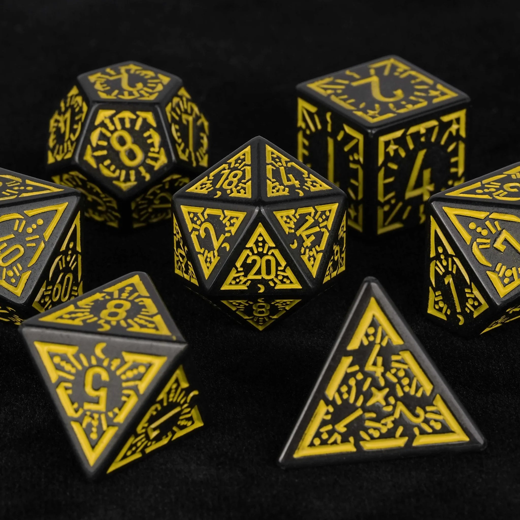 Black and Yellow Rune Acrylic DND Dice Set