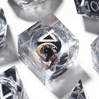 Black Cat Liquid Core Clear Resin D&D Dice, Quicksand Dice Set