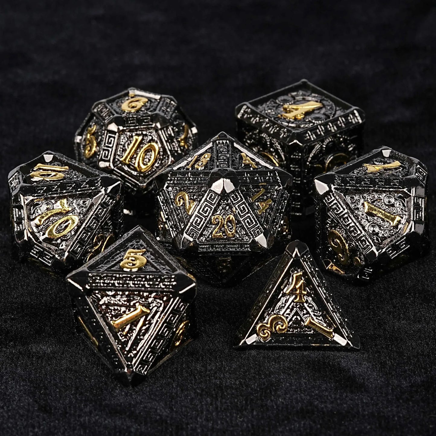 Black Gold Metal DND Dice Set