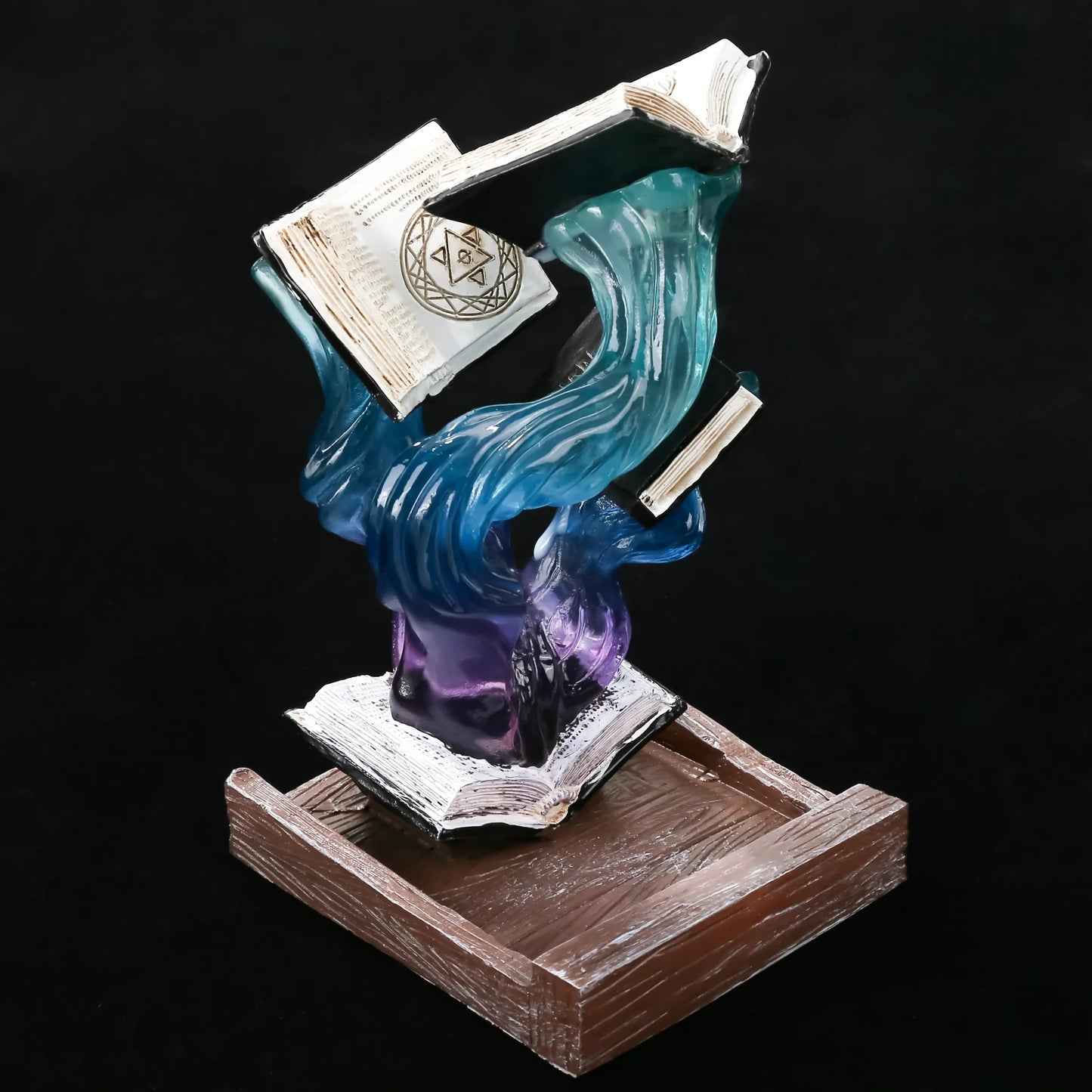 Blue and purple magic book resin dice tower for smaller size RPG dice