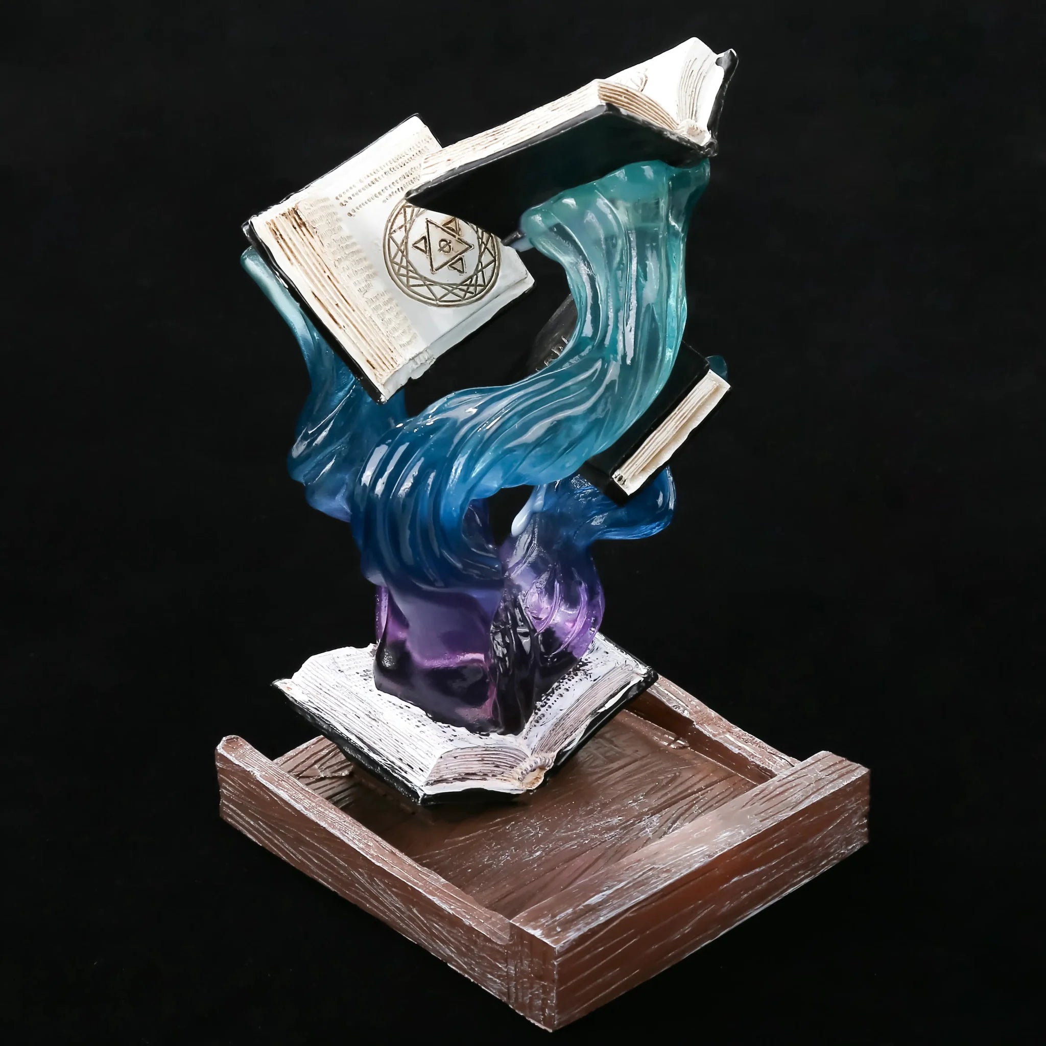 Blue and purple magic book resin dice tower for smaller size RPG dice