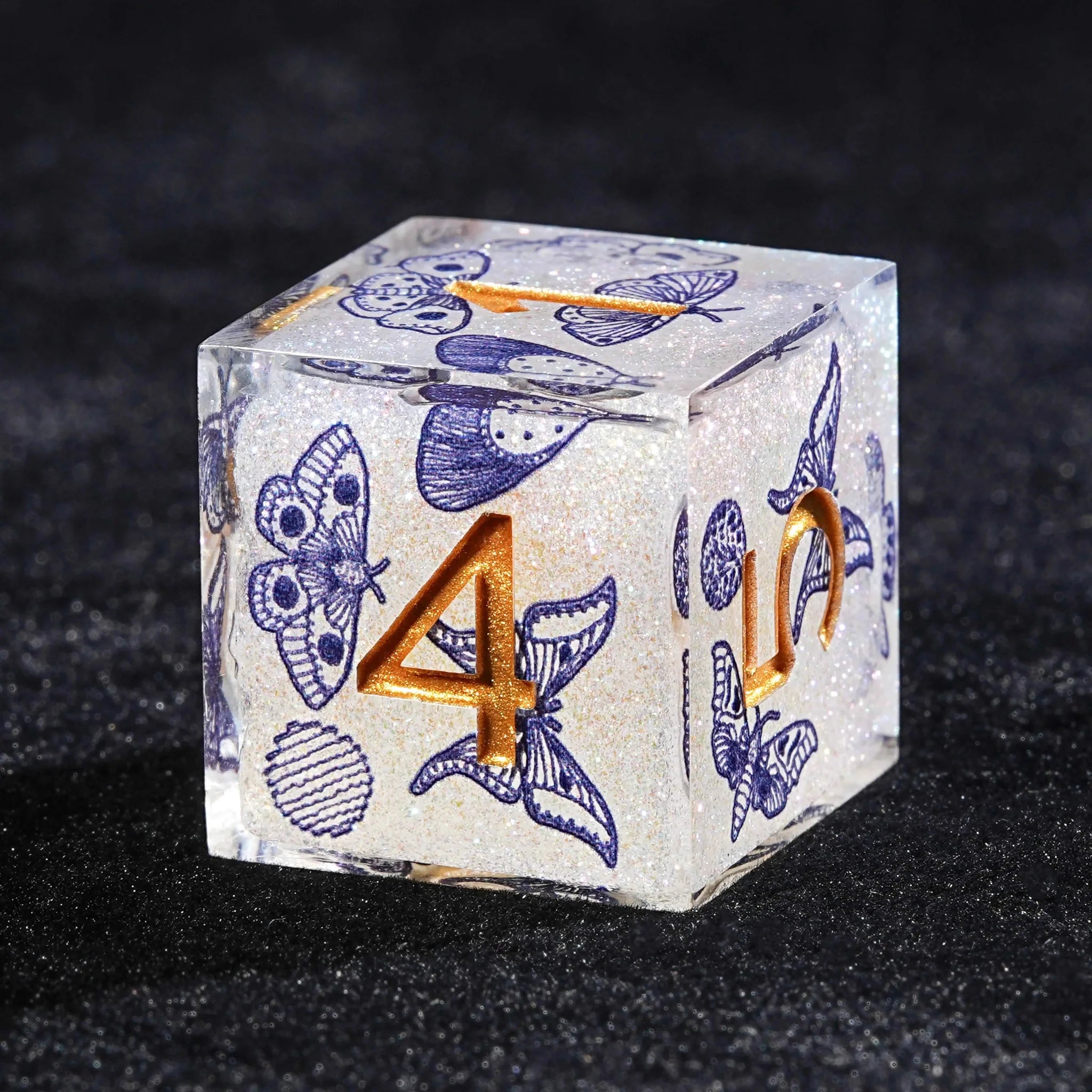 Blue Butterfly Resin DND Dice Set + Gold Font