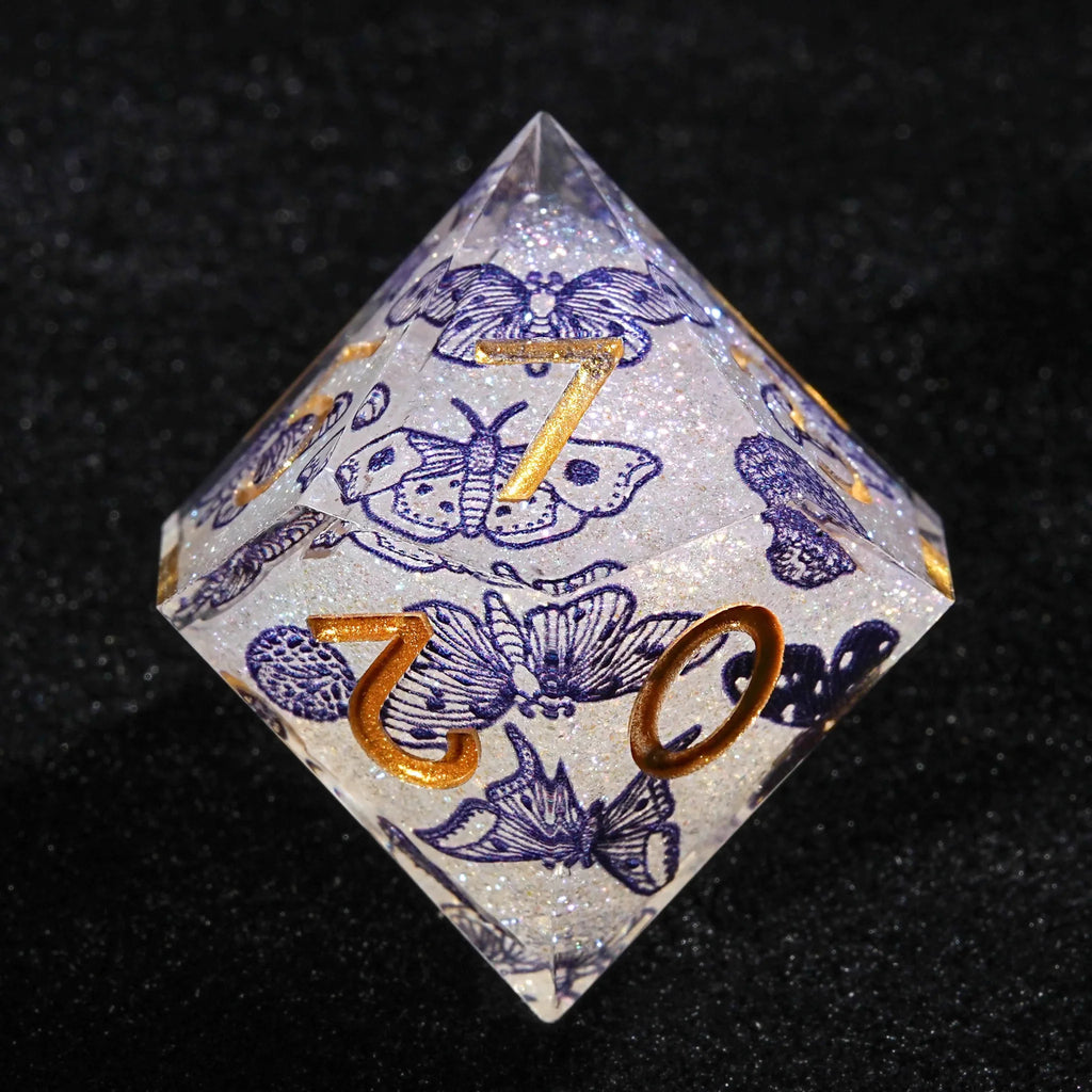 Blue Butterfly Resin DND Dice Set + Gold Font