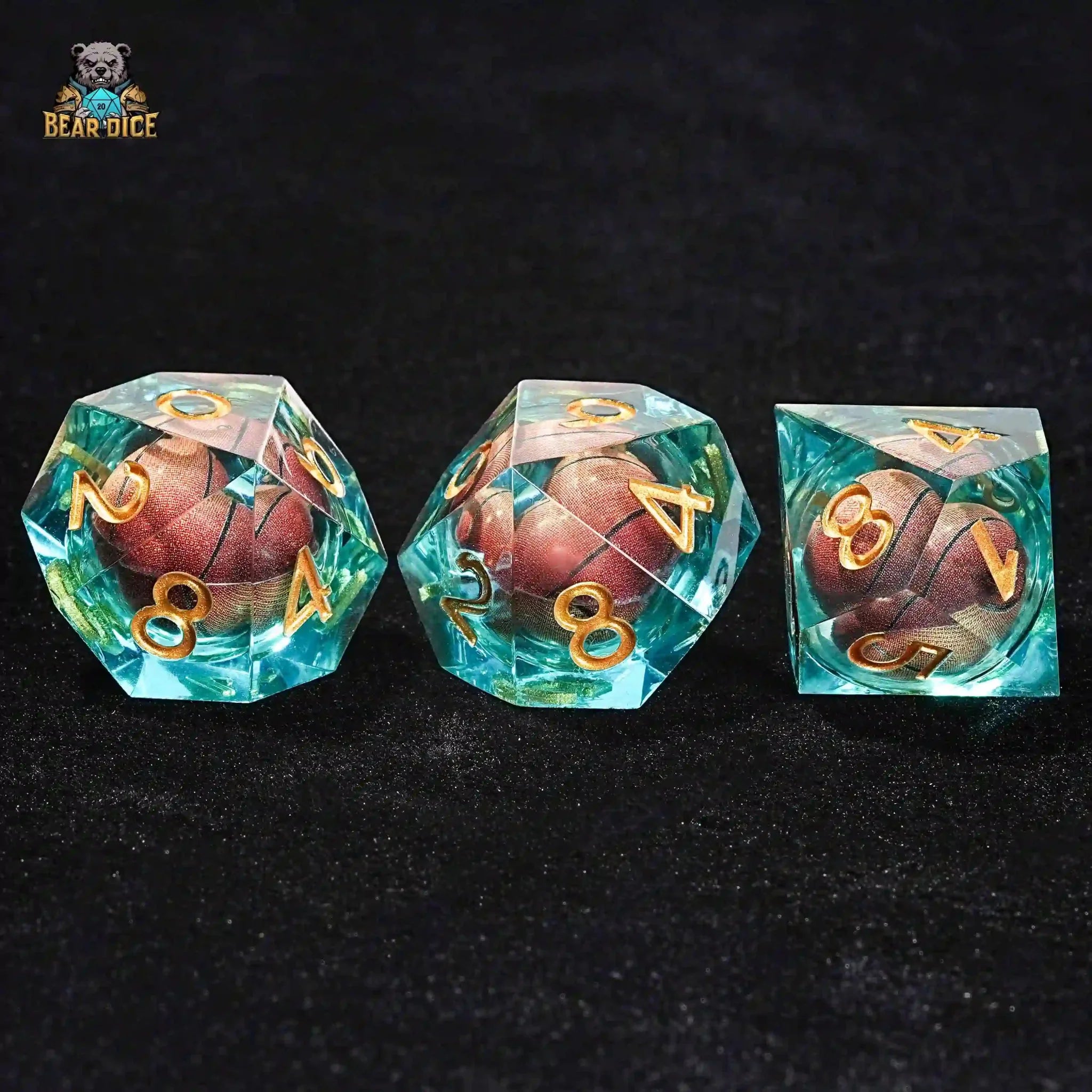 Blue Clear Resin D10 Dice - Basketball Liquid Core 10 Sided Dice