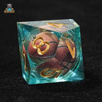 Blue Clear Resin D10 Dice - Basketball Liquid Core 10 Sided Dice