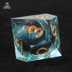 Blue Dragon Eye Liquid Core DND 10-Sided Dice (D10 Dice) Gold Numbers