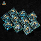 Blue Dragon Eye Liquid Core DND 10-Sided Dice (D10 Dice) Gold Numbers