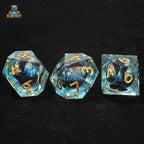 Blue Dragon Eye Liquid Core DND 10-Sided Dice (D10 Dice) Gold Numbers