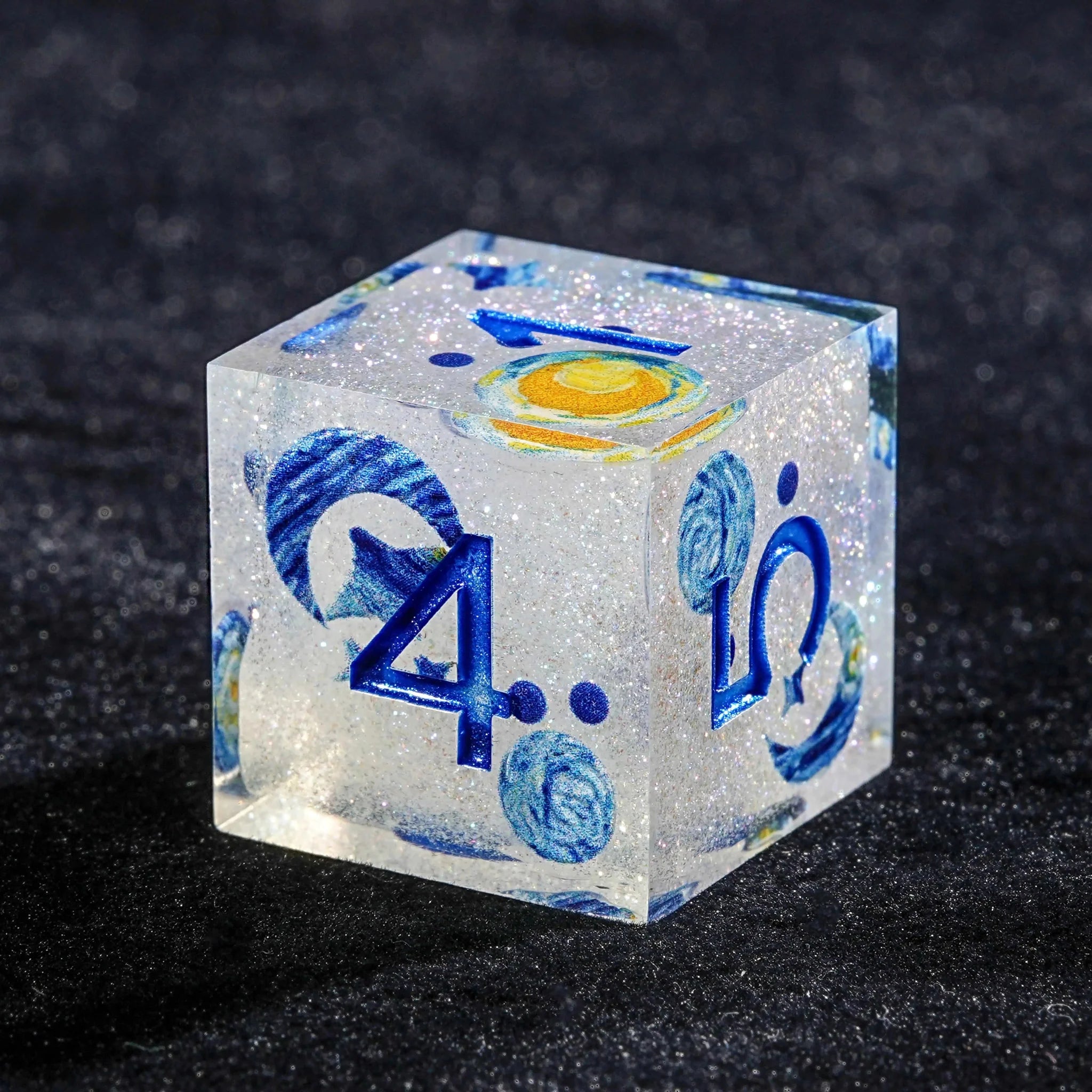 Blue Resin Solid Van Gogh DND Dice Set + Blue Numbers