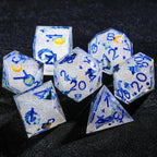 Blue Resin Solid Van Gogh DND Dice Set + Blue Numbers