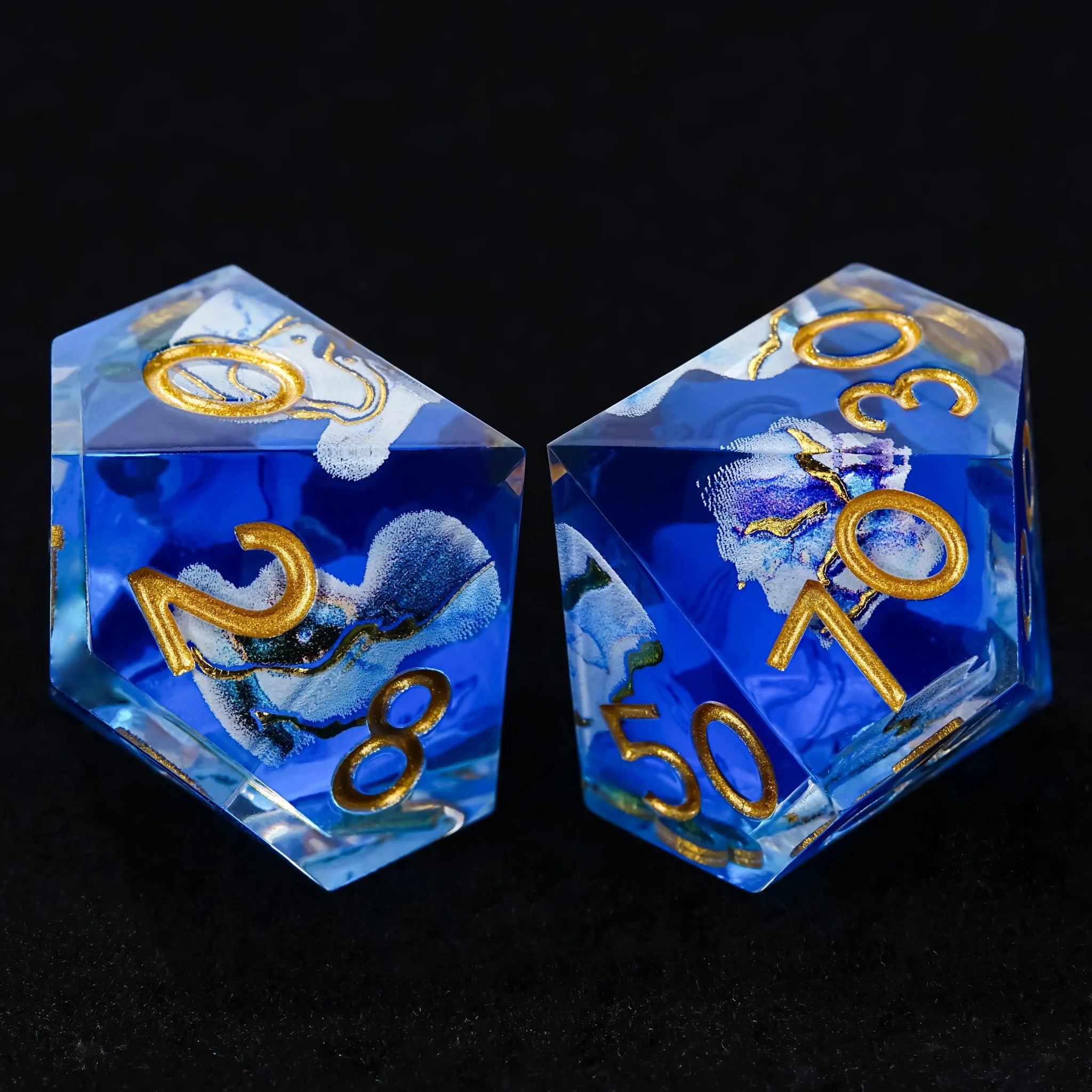 Blue Sea Star Resin Dice Set with Gold Numbers - RPG DND