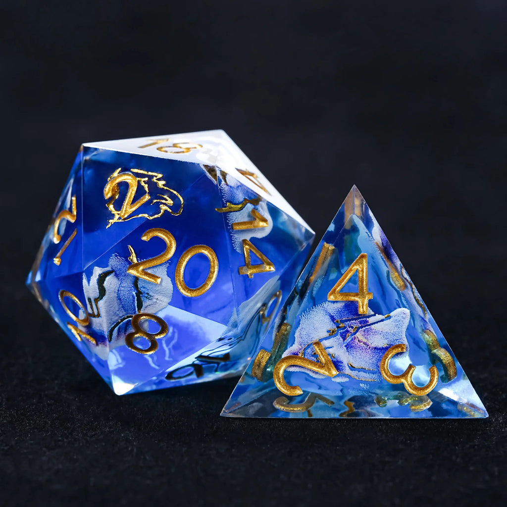 Blue Sea Star Resin Dice Set with Gold Numbers - RPG DND