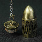 Bronze Metal Hollow D20 Bullet Dice Cage Pendant + 7 Mini RPG Dice Set
