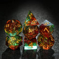 Brown Green Resin DND Dice Set + Gold Font