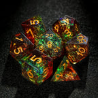 Brown Green Resin DND Dice Set + Gold Font