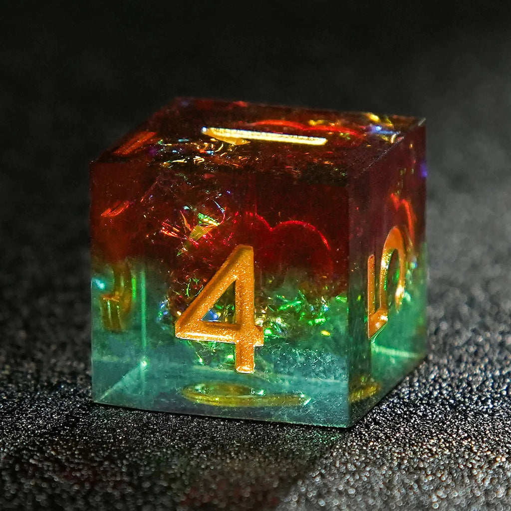 Brown Green Resin DND Dice Set + Gold Font