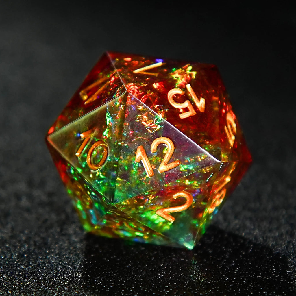 Brown Green Resin DND Dice Set + Gold Font