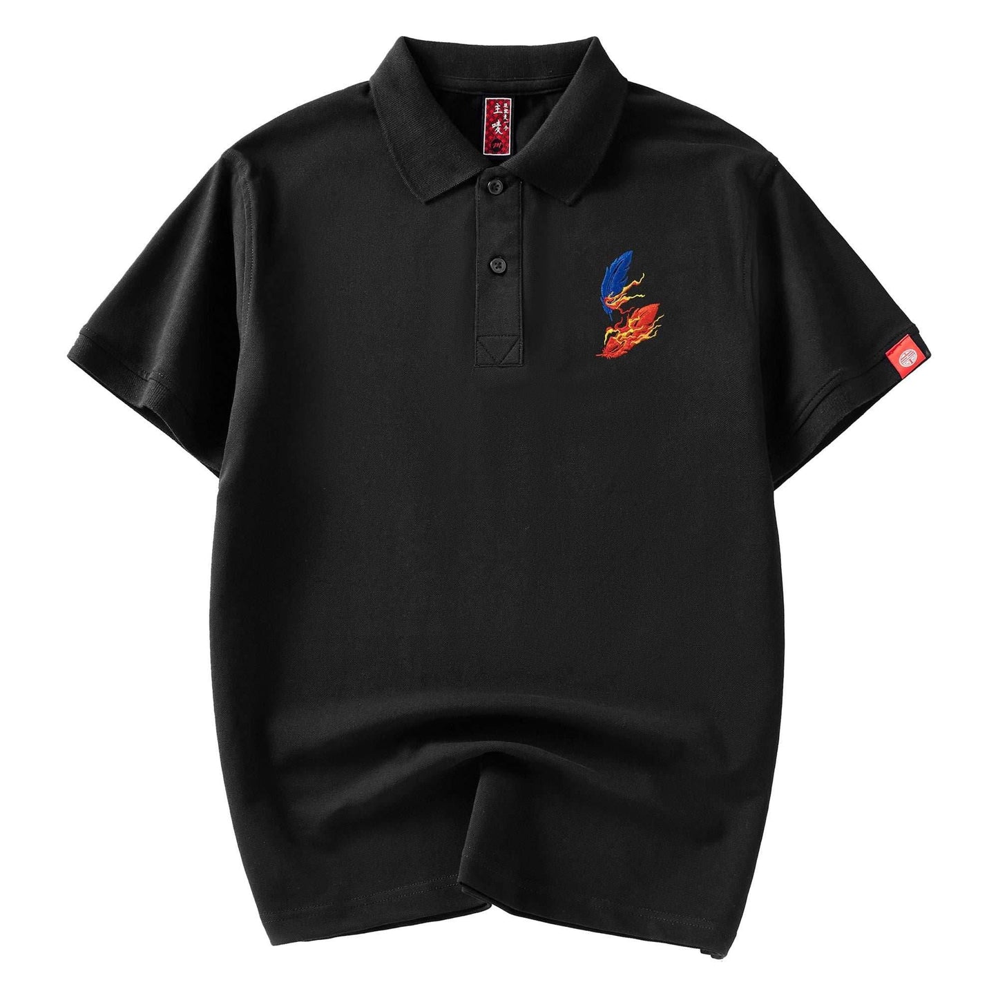 Flying Phoenix Embroidery Polo - Black / S