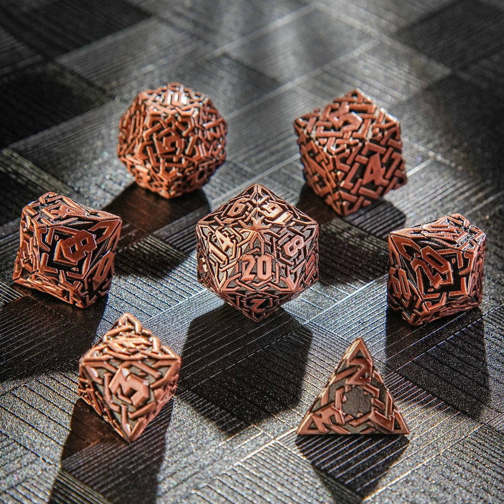 Celtic Knot - ancient red copper metal solid dice set