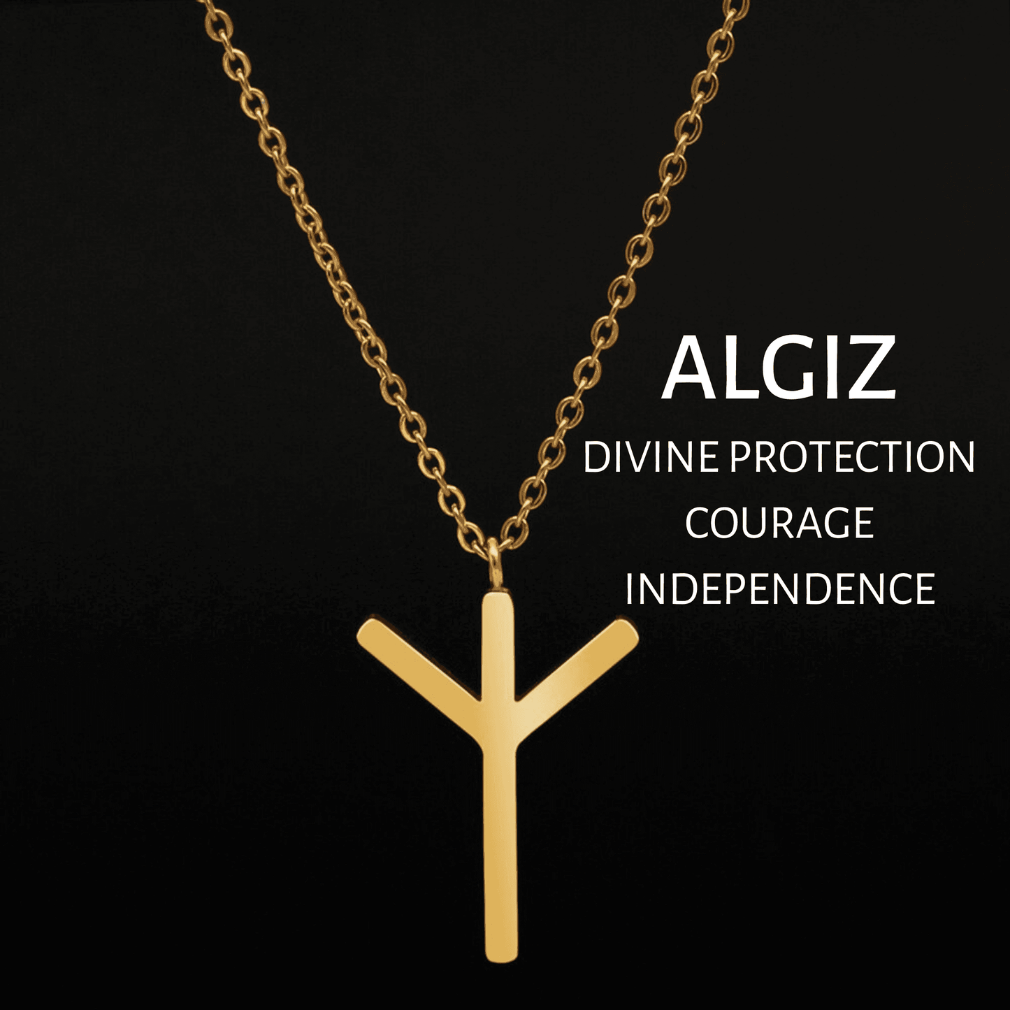 Viking Runes Tunic Stainless Steel Gold Necklaces - ALGIZ